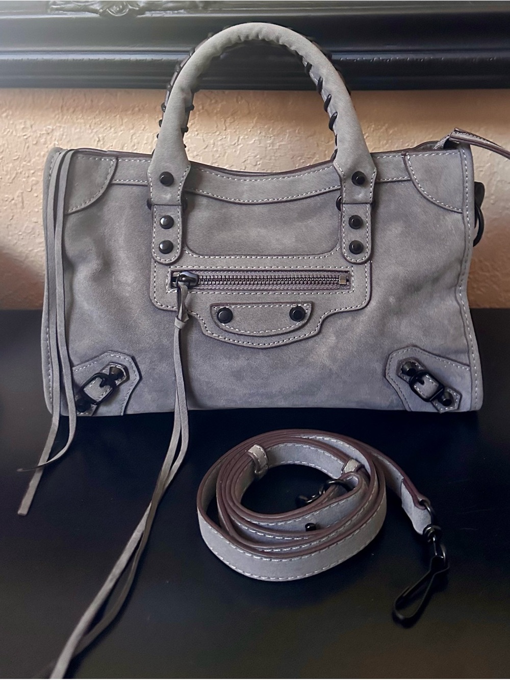 Gray suede Mini city bag